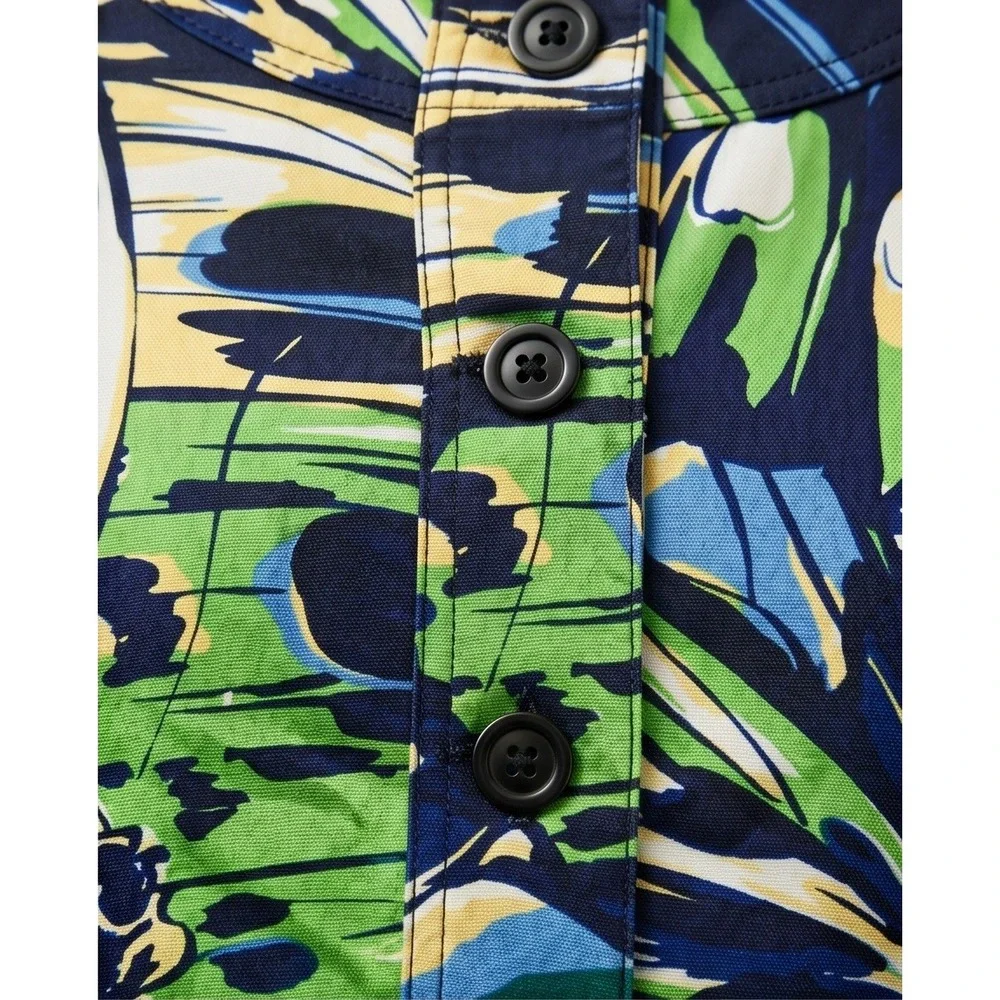Chico's 1 Butterfly Print Button Front Jacket Blue Green Yellow Medium‎ NWOT